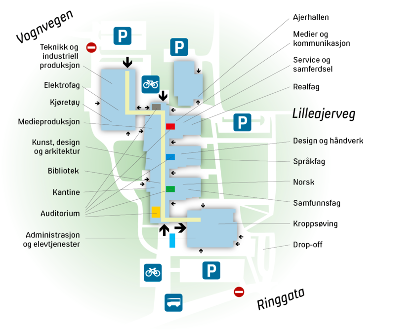 Tegnet kart over Hamar katedralskole - Klikk for stort bilde